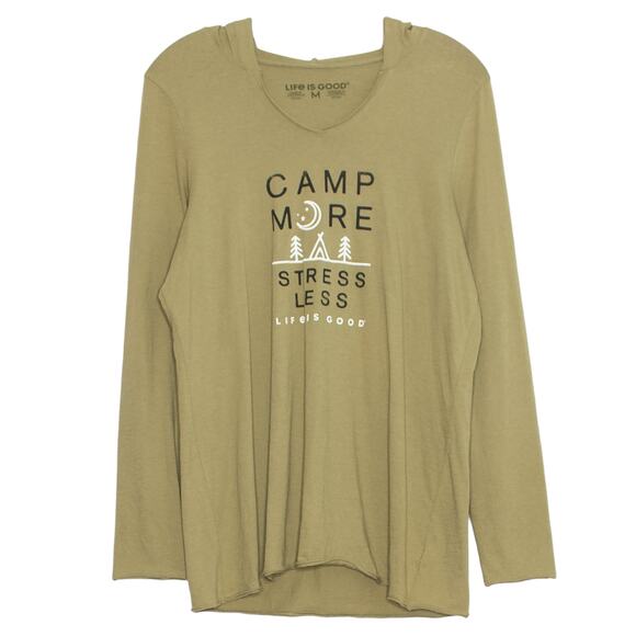 Life Is Good Top Hoodie Camp More Stress Less Outdoor Athleisure Green Large - Picture 1 of 7